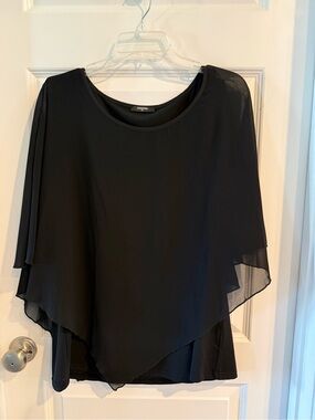 Lotusmile Black Layered Chiffon Overlay Blouse